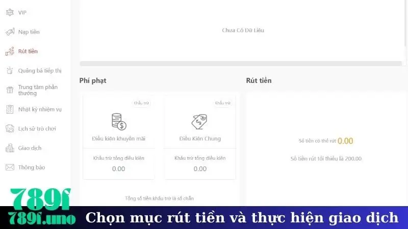 Chọn mục rút tiền và thực hiện giao dịch
