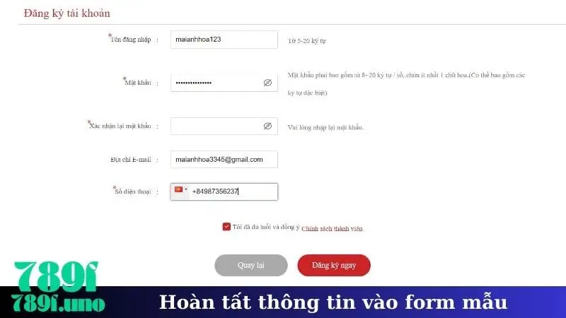 Hoàn tất thông tin vào form mẫu